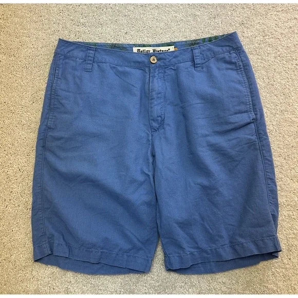 Tailor Vintage Chino Shorts Men's Size 34 Blue Linen Cotton 9 Inch Inseam - Picture 1 of 7